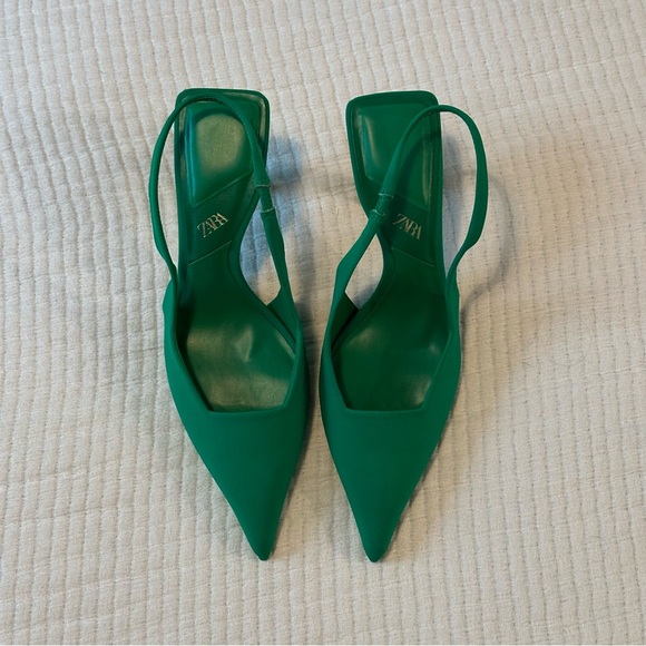 Zara Green Pointed Slingback Heels - Picture 2 of 4